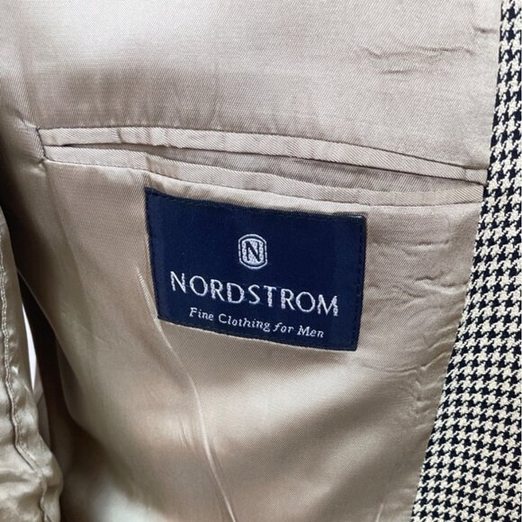 Nordstrom Mens Black and Beige Houndstooth Blazer Euro-300 Tailored USA Size M - Picture 9 of 11